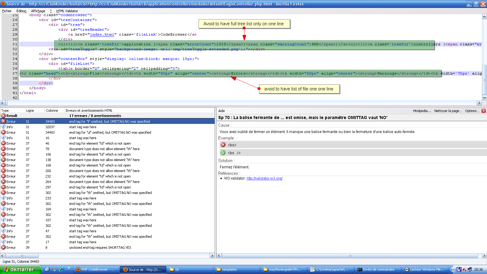 HTML validator SGML parser result